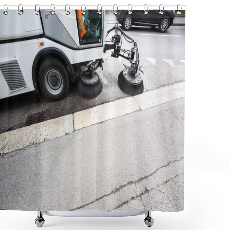 Personality  Detail Of A Street Sweeper Machine, Car Cleaning The Road Shower Curtains