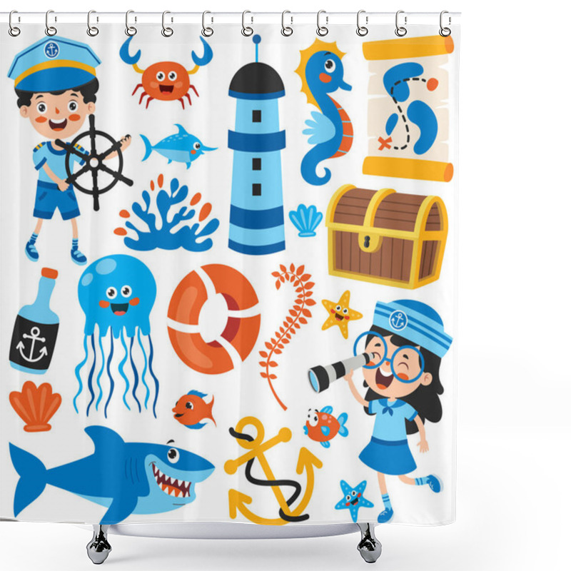 Personality  Set Of Cartoon Sea Elements Shower Curtains