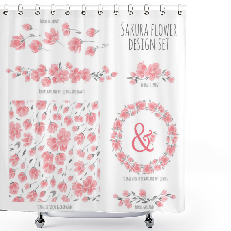 Personality  Set Of Vector Design Elements With Sakura Blossom Japanese Cherry Shower Curtains