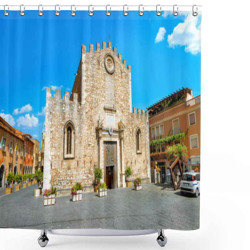 Personality  View Of San Nicolo Cathedral At Piazza Del Duomo In Taormina. Sicily, Italy Shower Curtains