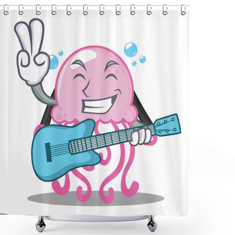 Personality  With Guitar Cute Jellyfish Character Cartoon Shower Curtains