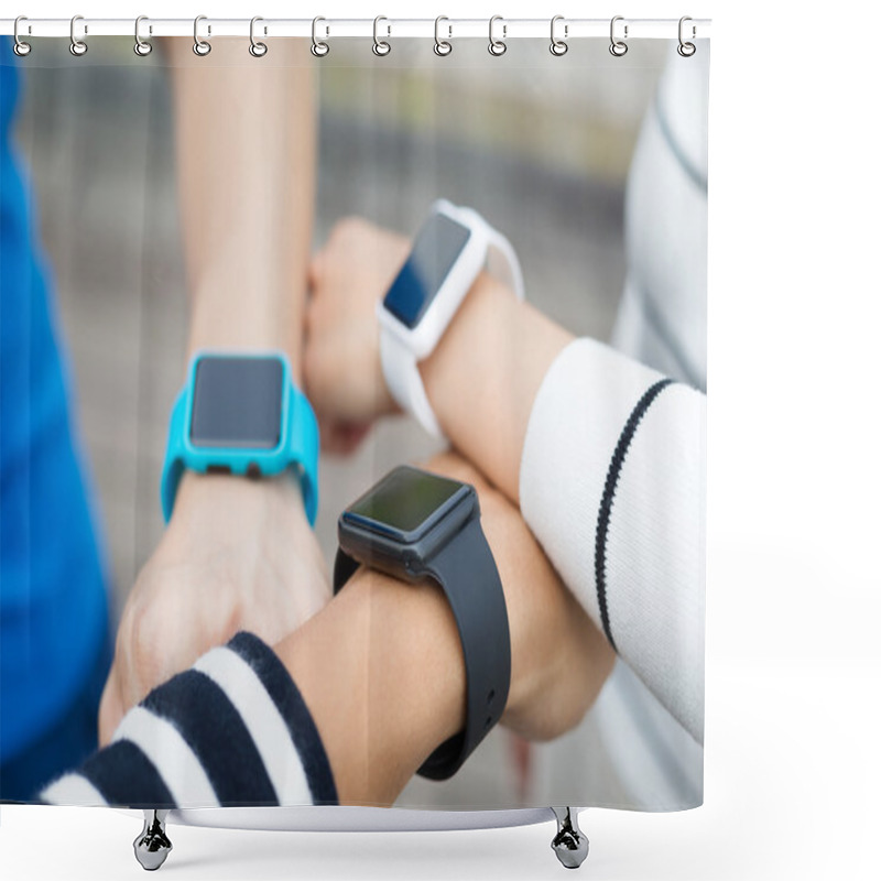 Personality  Group Of People Wearing Smartwatch Shower Curtains