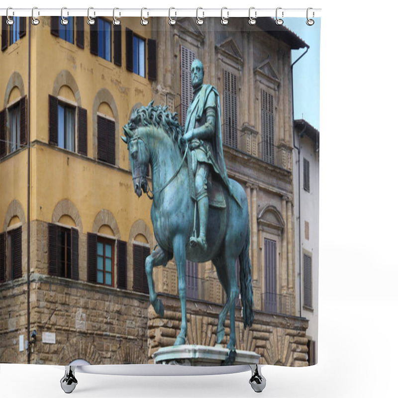 Personality  Equestrian Bronze Statue Of Cosimo Medici The First, Signoria Square, Florence, Italy, Touristic Place Shower Curtains