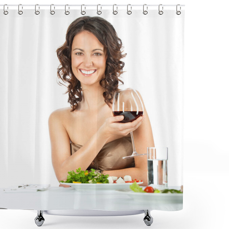 Personality  Woman Glass Of Wine Shower Curtains