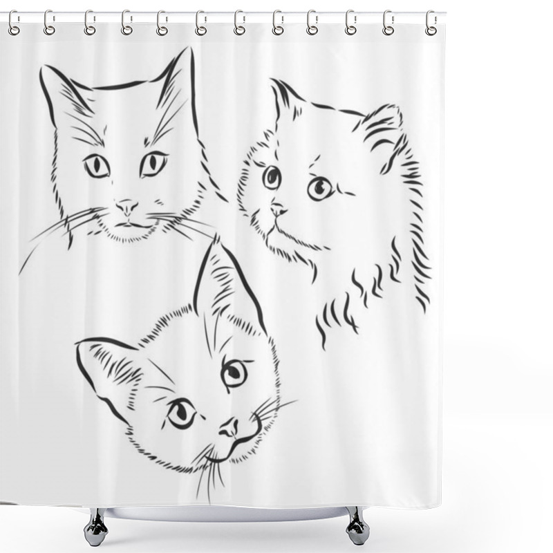 Personality  Cute Cats. Vector Illustration In Black And White Shower Curtains