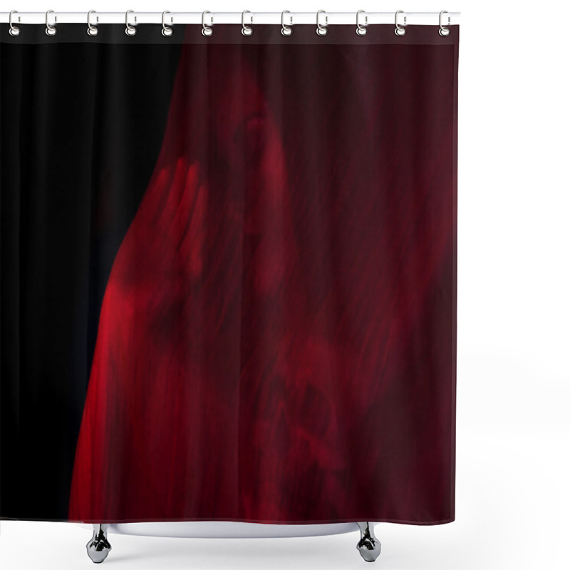 Personality  Girl Posing With Red Fabric Shower Curtains