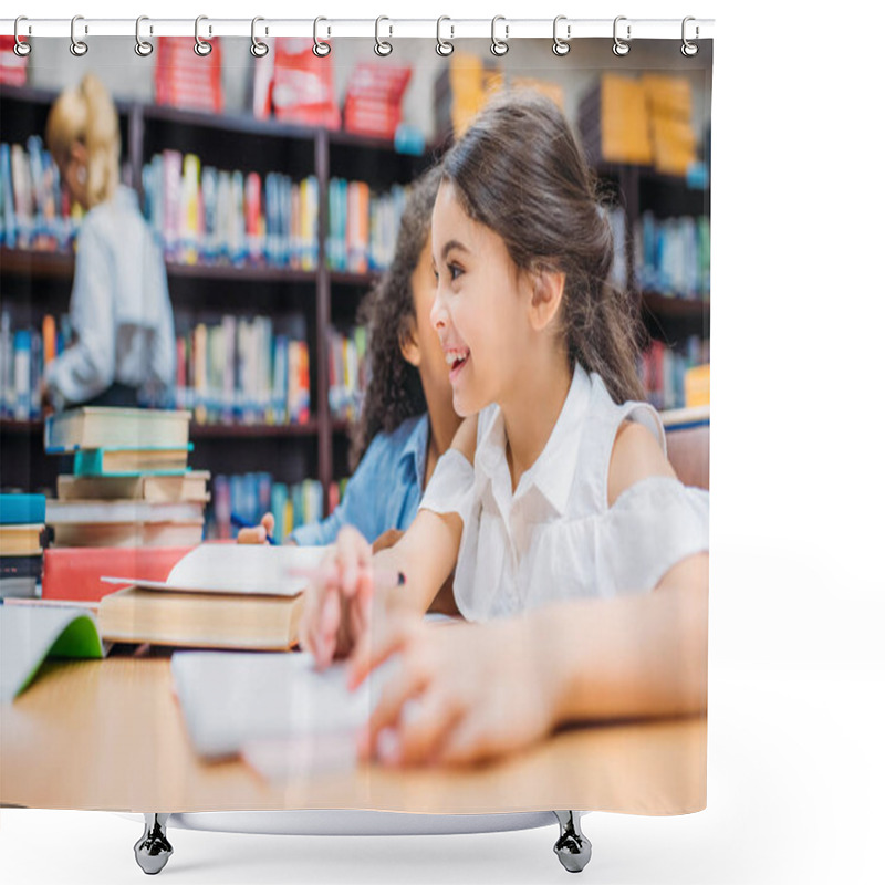 Personality  Schoolgirls Gossiping At Library Shower Curtains