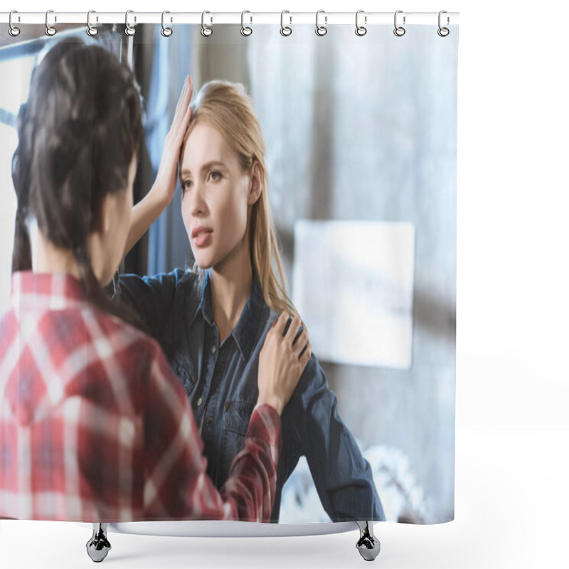 Personality  Woman Supporting Her Girlfriend In Depression Shower Curtains