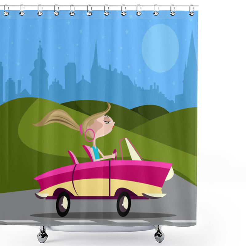 Personality  Stylish Girl Driving Car Shower Curtains