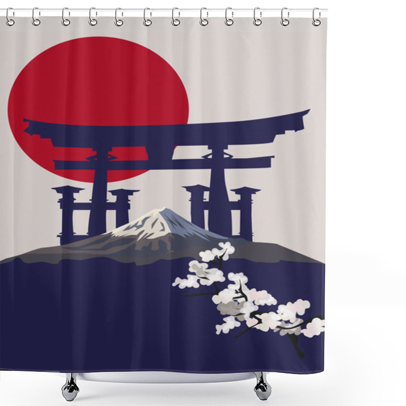 Personality  Mount Fuji And Torii Gate Shower Curtains