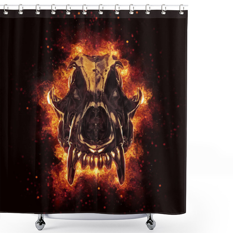 Personality  Wolf Skull Exploding Into Flames And Fire - 3D Illustration Shower Curtains