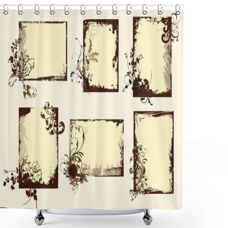 Personality  Sepia-Toned Grunge Floral Frames Shower Curtains