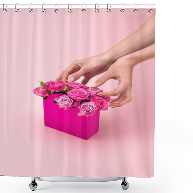 Personality  Hands Arranging Pink Roses Shower Curtains