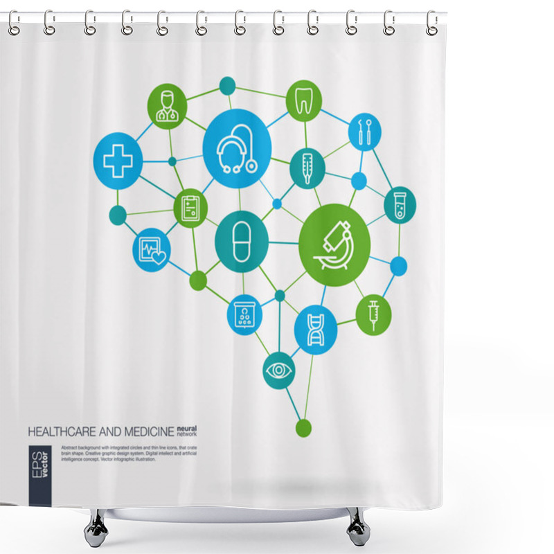 Personality  AI Creative Think System Concept. Digital Mesh Smart Brain Idea. Futuristic Interact Neural Network Grid Connect. Healthcare, Psychology, Medicine And Medical Service Integrated Business Vector Icons. Shower Curtains