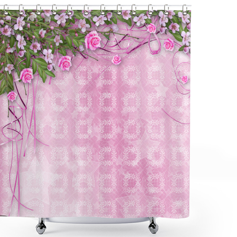 Personality  Ornamental Abstract Background With Sakura And Roses Shower Curtains