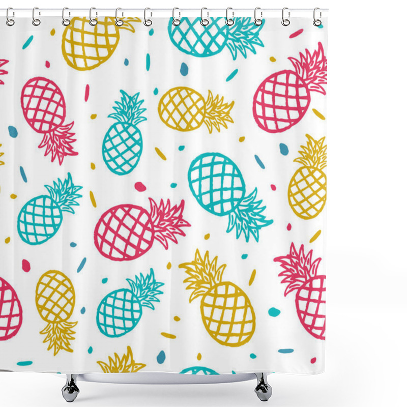 Personality  Pineapple Seamless Background, Hand Drawn Seamless Pattern With Exotic Fruit Shower Curtains