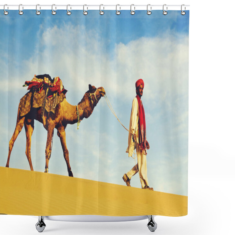 Personality  Man Walking With His Camel Shower Curtains