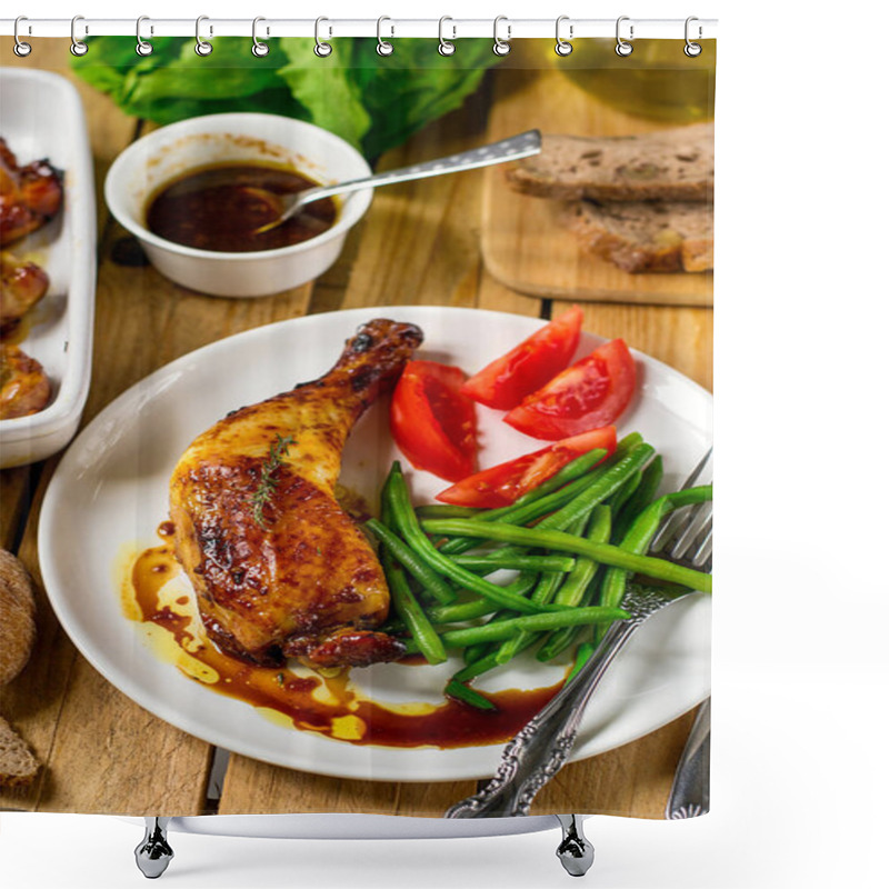 Personality  Caramelized Baked Chicken Legs With Green Beans Shower Curtains