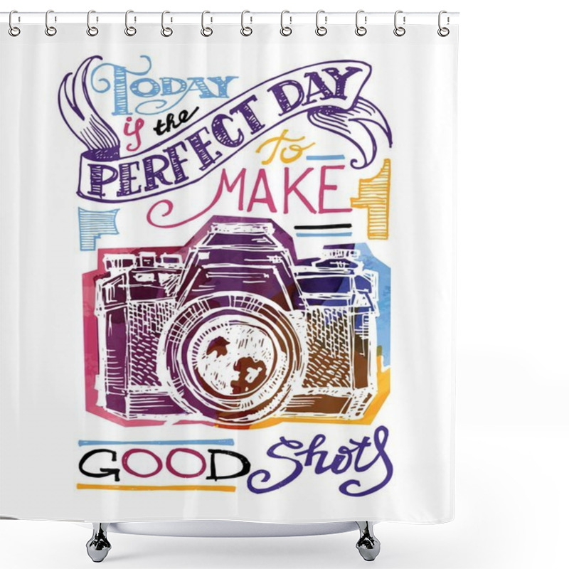 Personality  Beautiful Hand Drawn Poster With Camera Shower Curtains