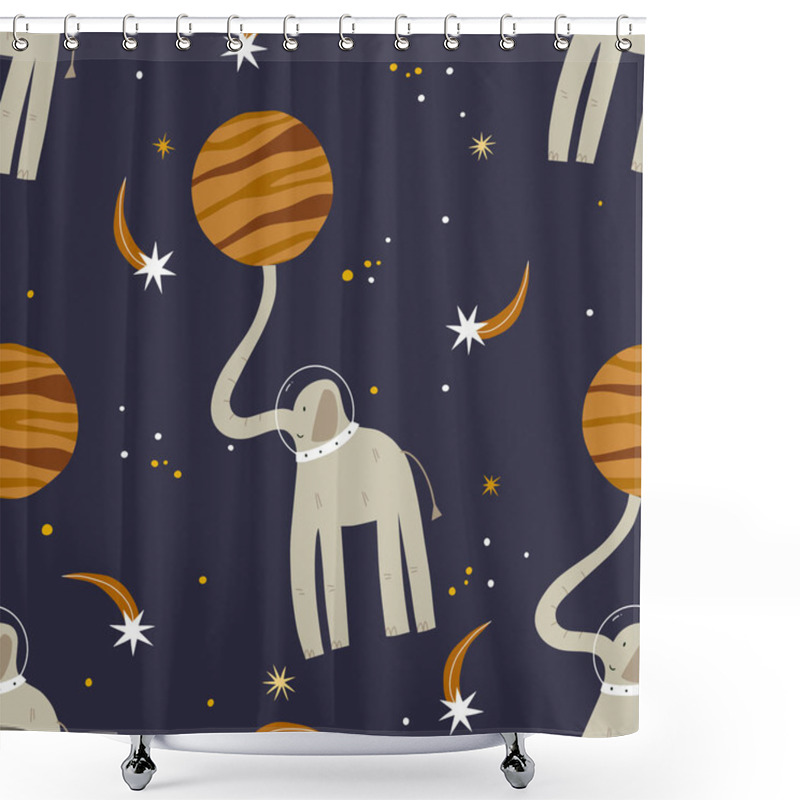 Personality  Seamless Space Pattern With Elephant. Fashionable Children's Wallpaper. Wallpaper For Children's Textiles Shower Curtains