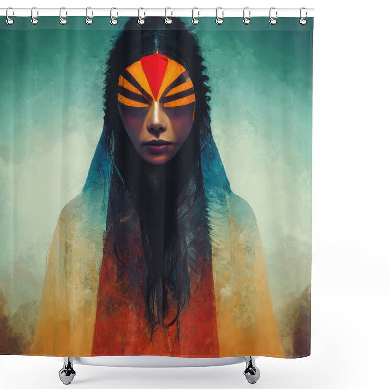 Personality  Native American Indian Woman Face On Abstract Background Shower Curtains