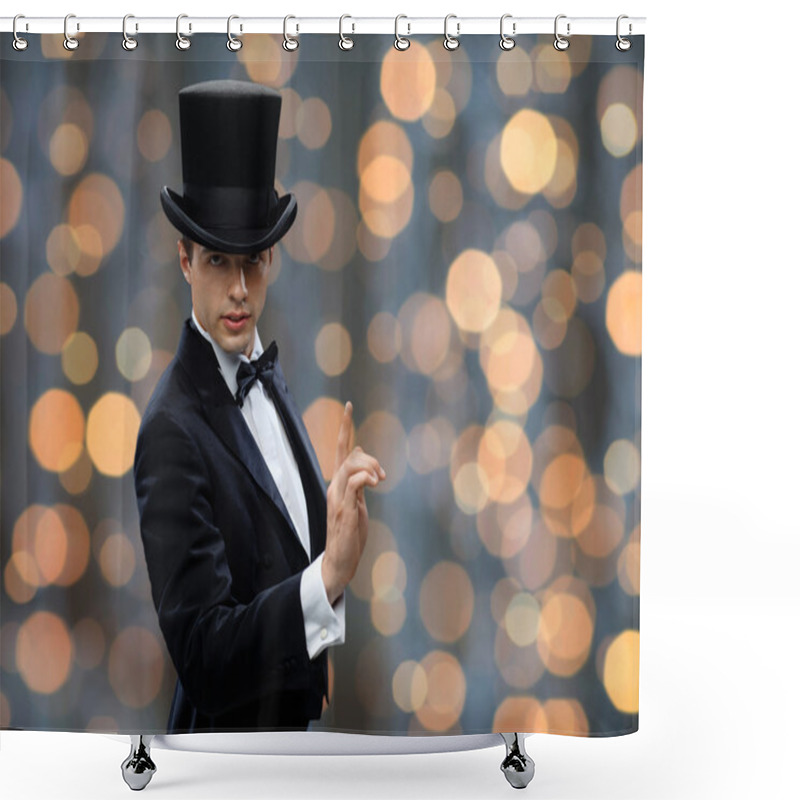 Personality  Magician In Top Hat Pointing Finger Up Shower Curtains