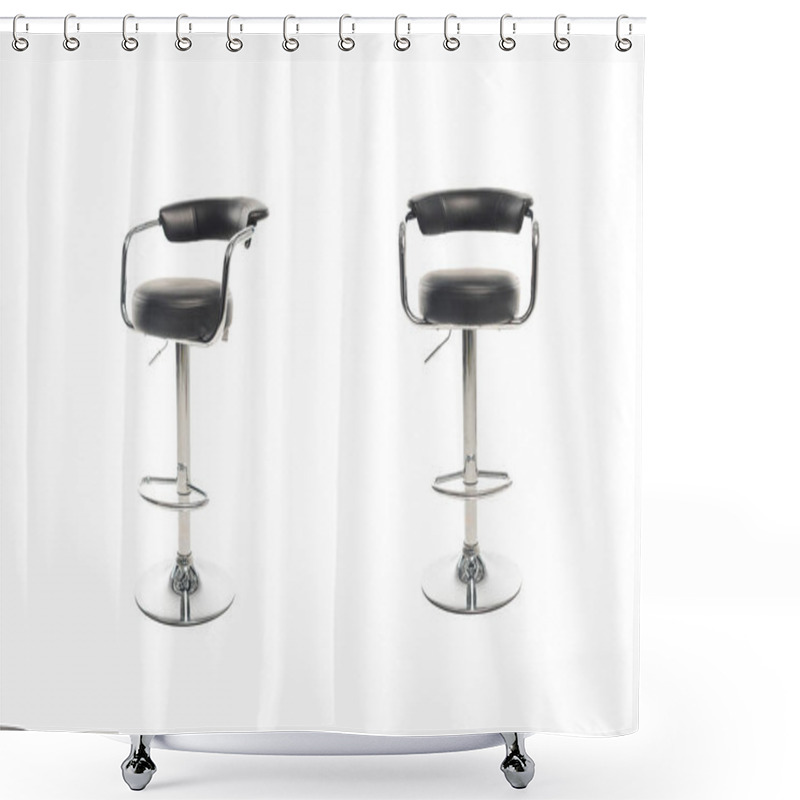 Personality  Two Black Bar Stools Isolated On White Shower Curtains