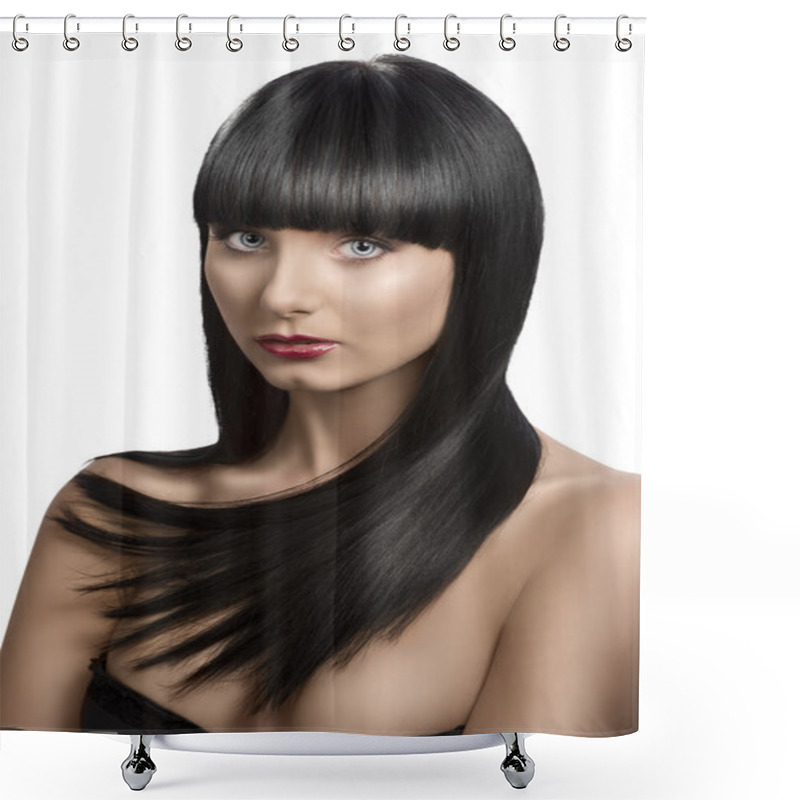 Personality  Girl's Portrait With Long Dark Hair, Slightly Turned Of Three Qu Shower Curtains