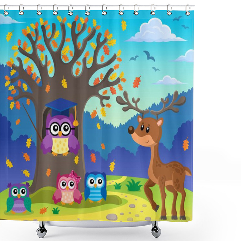 Personality  Tree With Stylized School Owl Theme 5 Shower Curtains