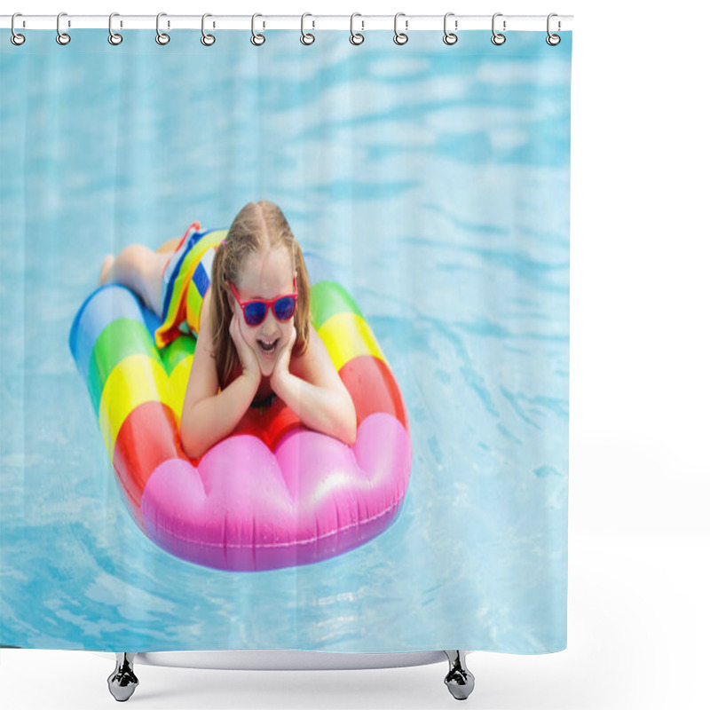 Personality  Child On Inflatable Float In Swimming Pool.  Shower Curtains