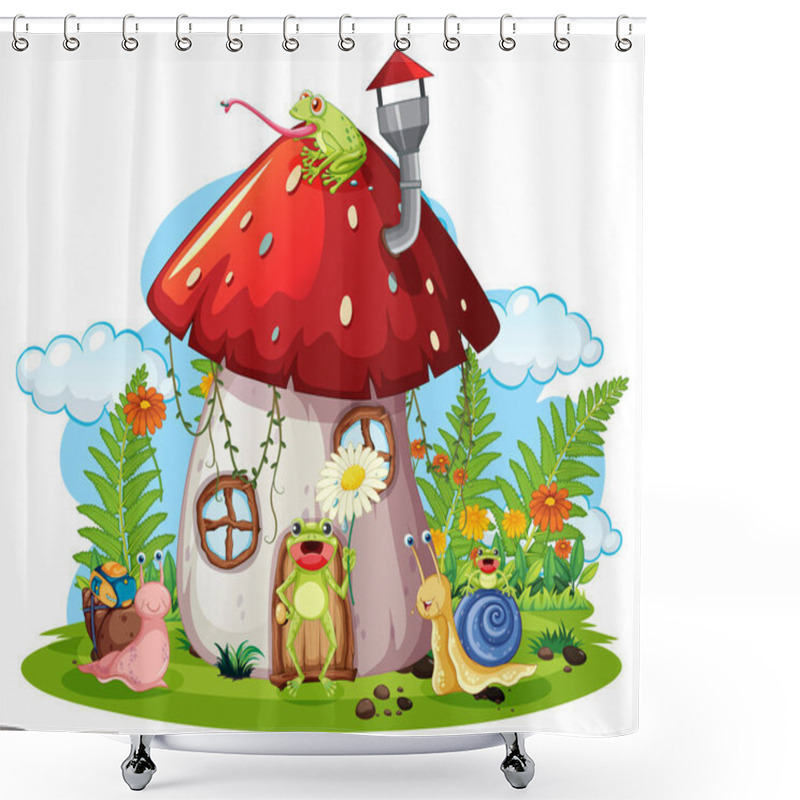 Personality  Insect Cartoon Character At Fairy House Illustration Shower Curtains