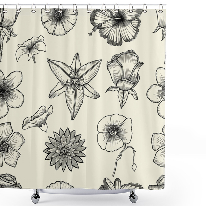 Personality  Doodle Flowers Seamless Pattern Shower Curtains