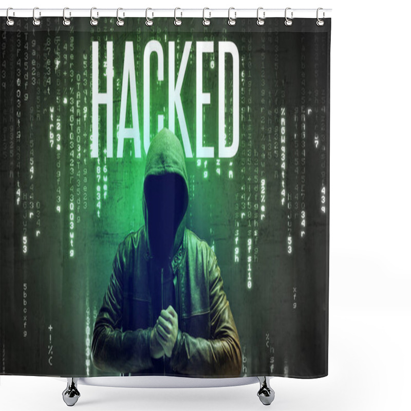 Personality  Faceless Hacker With HACKED Inscription, Hacking Concept Shower Curtains