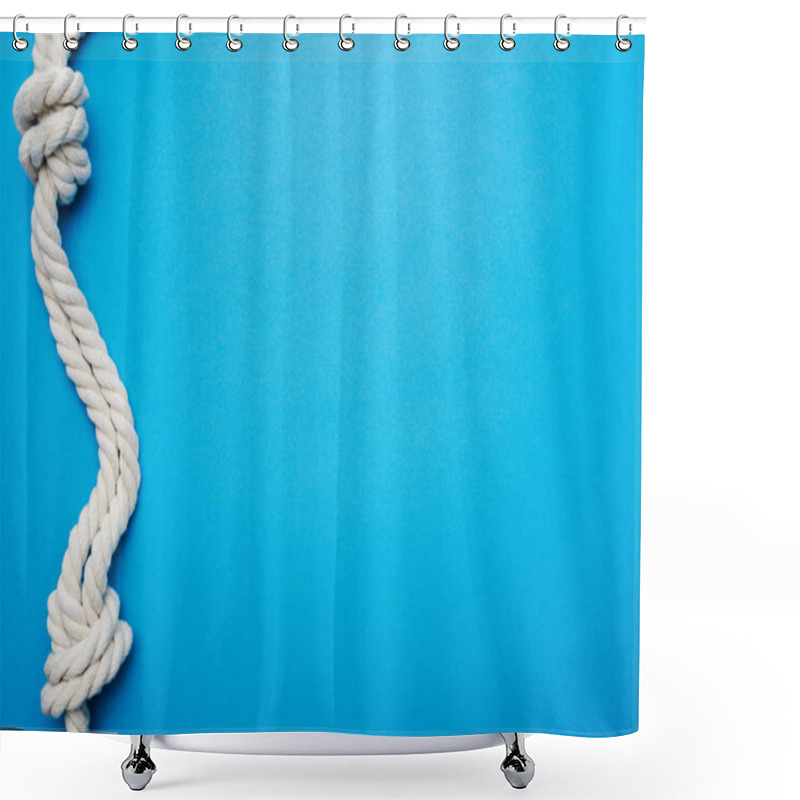 Personality  White, Twisted, Nautical Ropes With Sea Knot Isolated On Blue Shower Curtains