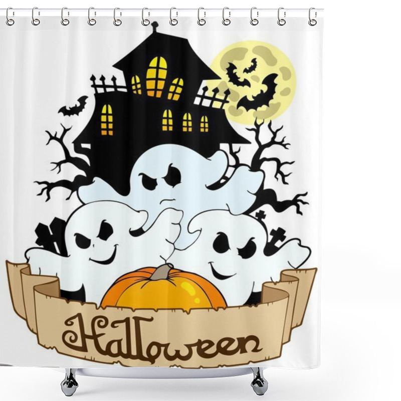 Personality  Halloween Banner With Three Ghosts Shower Curtains