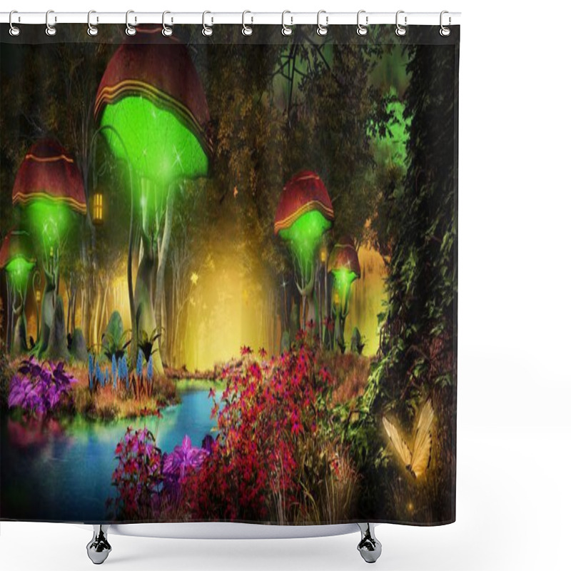 Personality  Fantasy Mushrooms In The Forest Shower Curtains