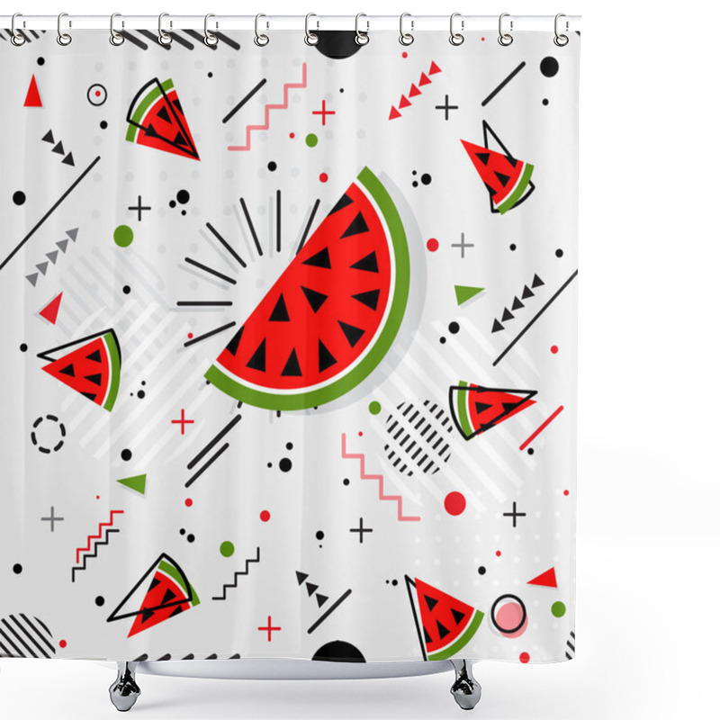 Personality  Trendy Seamless, Memphis Style Watermelon Geometric Pattern, Vec Shower Curtains