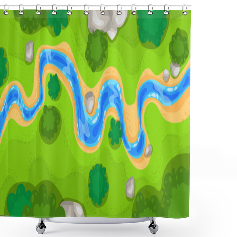 Personality  River Top View Landscape Above Forest, Aerial Map Shower Curtains