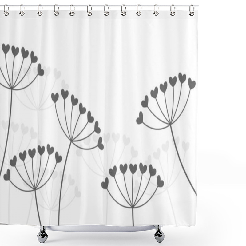 Personality  Hearts Flowers Grey Umbels Background. Shower Curtains