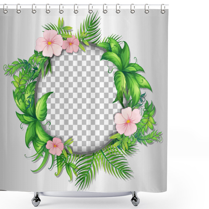 Personality  Round Frame Transparent With Tropical Flowers And Leaves Template Illustration Shower Curtains