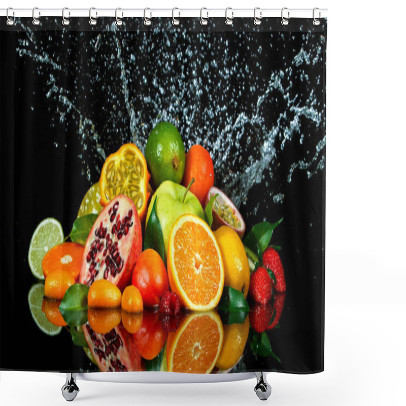 Personality  Freeze Motion Shot Of Fresh Fruits With Splashing Water Shower Curtains