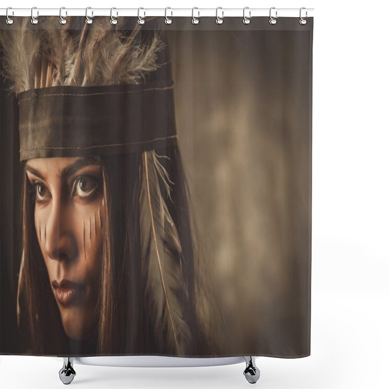 Personality  Woman With Traditional Indian Headdress And Face Paint  Shower Curtains