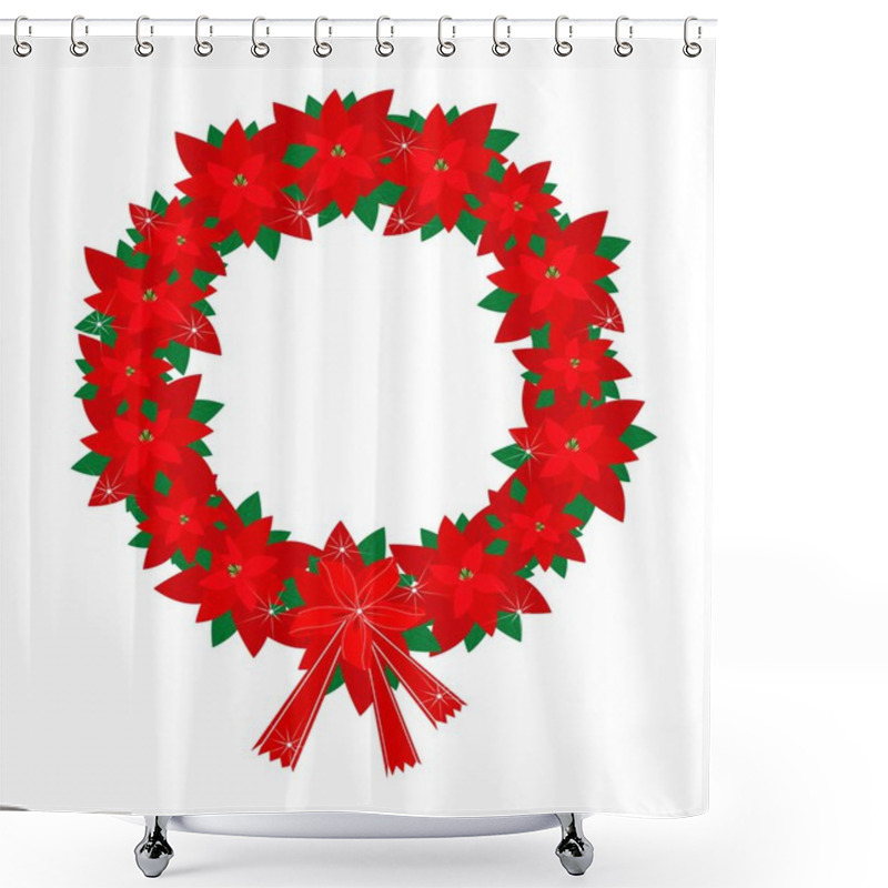 Personality  Christmas Wreath Of Red Poinsettia Flowers And Bow Shower Curtains