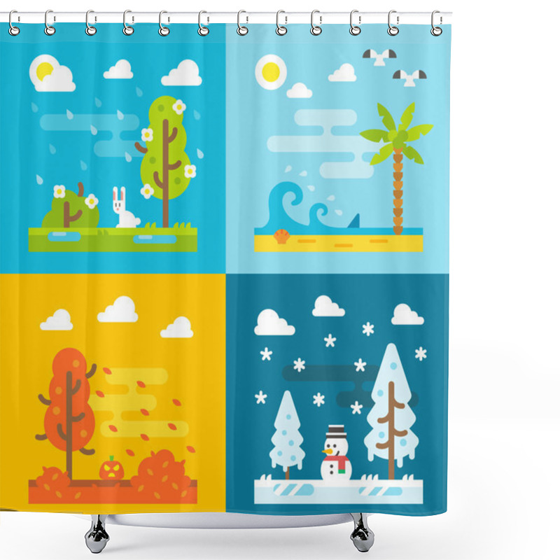 Personality  4 Seasons Park Flat Design Set Shower Curtains