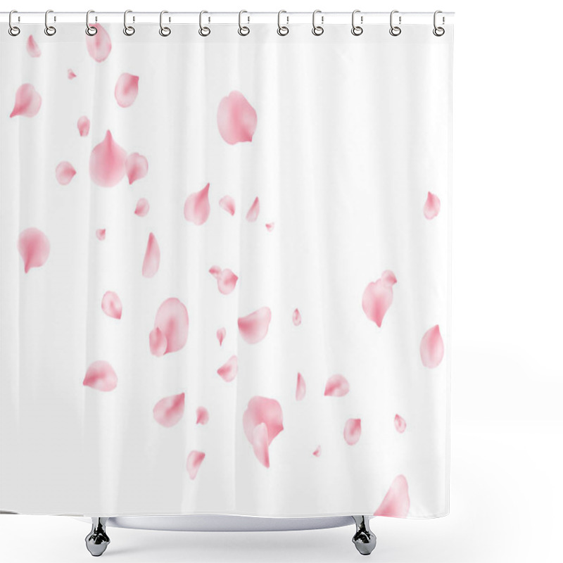 Personality  Flower Petal Flying Background. Sakura Spring Blossom. Pink Rose Composition. Beauty Spa Product Frame. Valentine Romantic Card. Light Delicate Pastel Design. Vector Illustration Shower Curtains