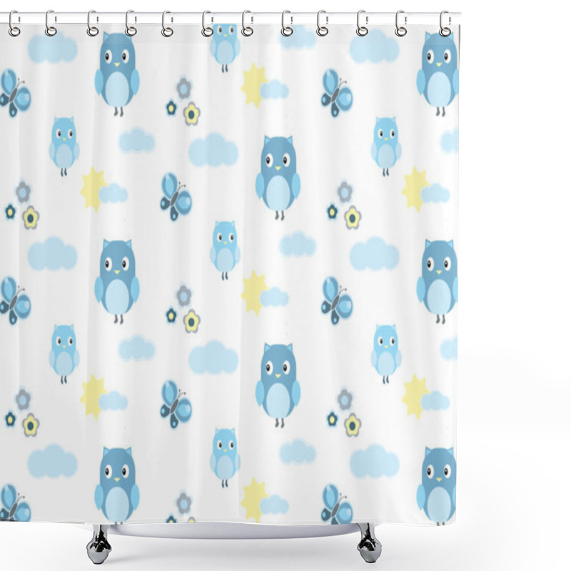 Personality  Baby Boy Owl And A Butterfly Seamless Pattern Shower Curtains