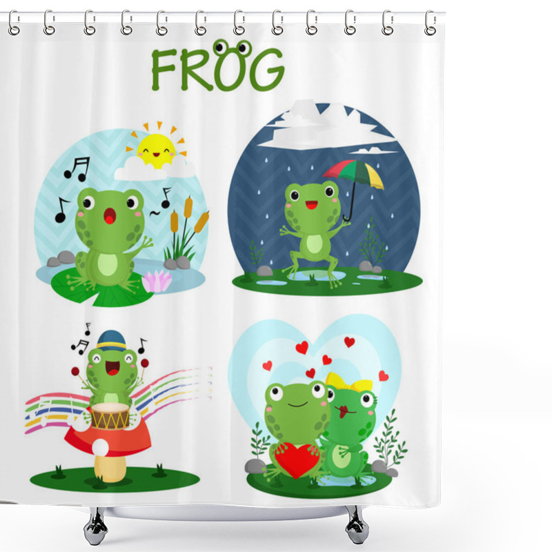 Personality  Happy Frog Vector Set Shower Curtains