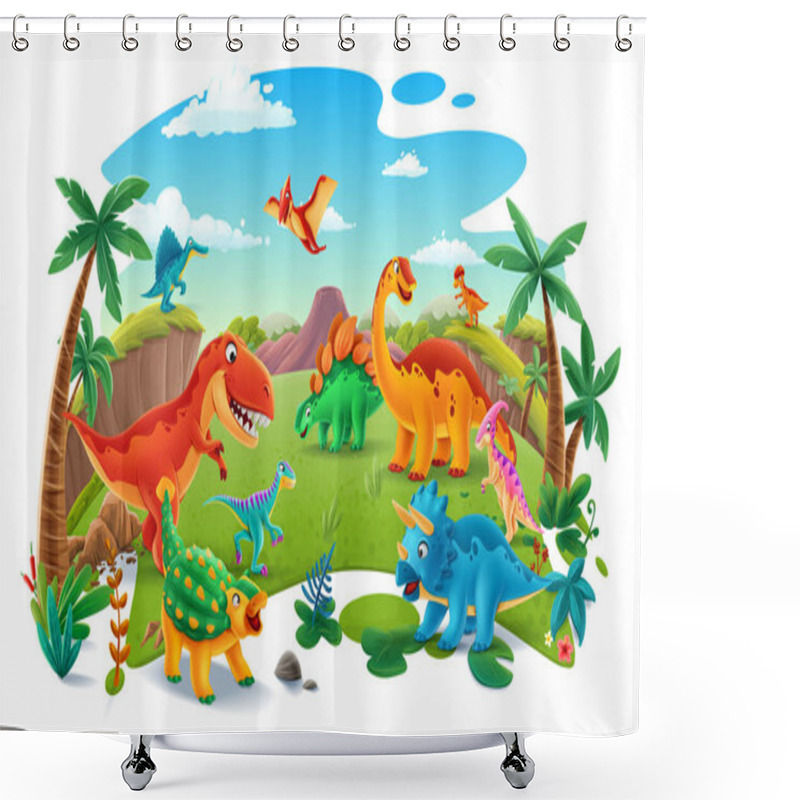 Personality  Cartoon Scene With Dinosaus, Vector Illustration Shower Curtains