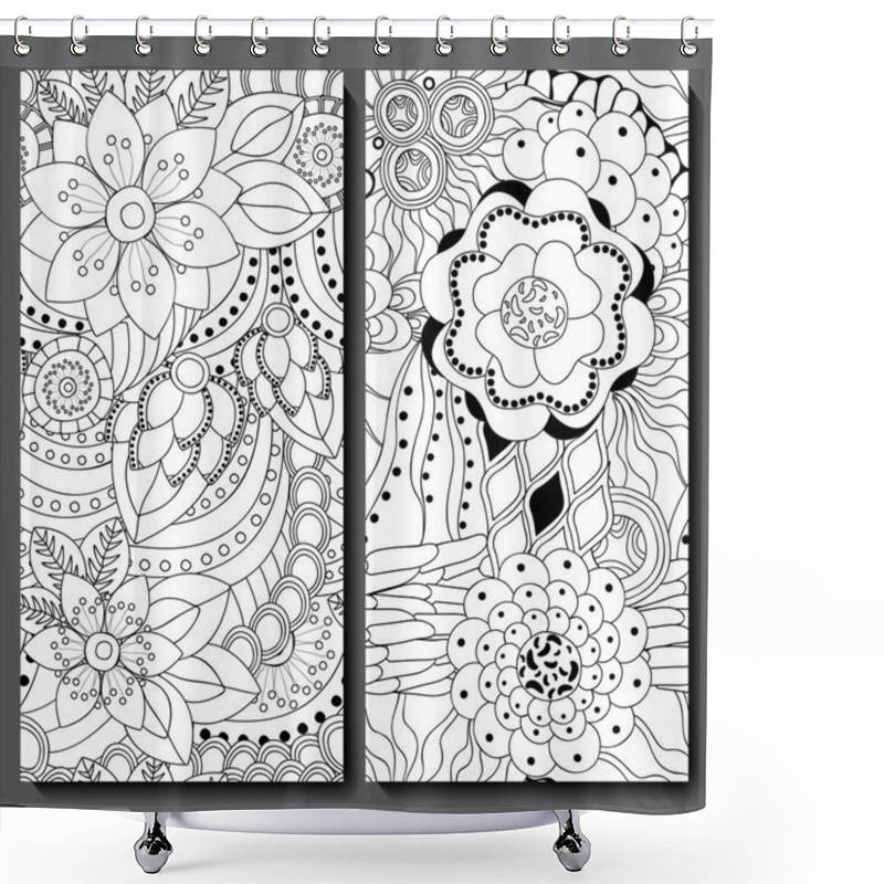 Personality  Set Of Two Seamless Floral Doodle Pattern. Stoc Vector Illustrat Shower Curtains