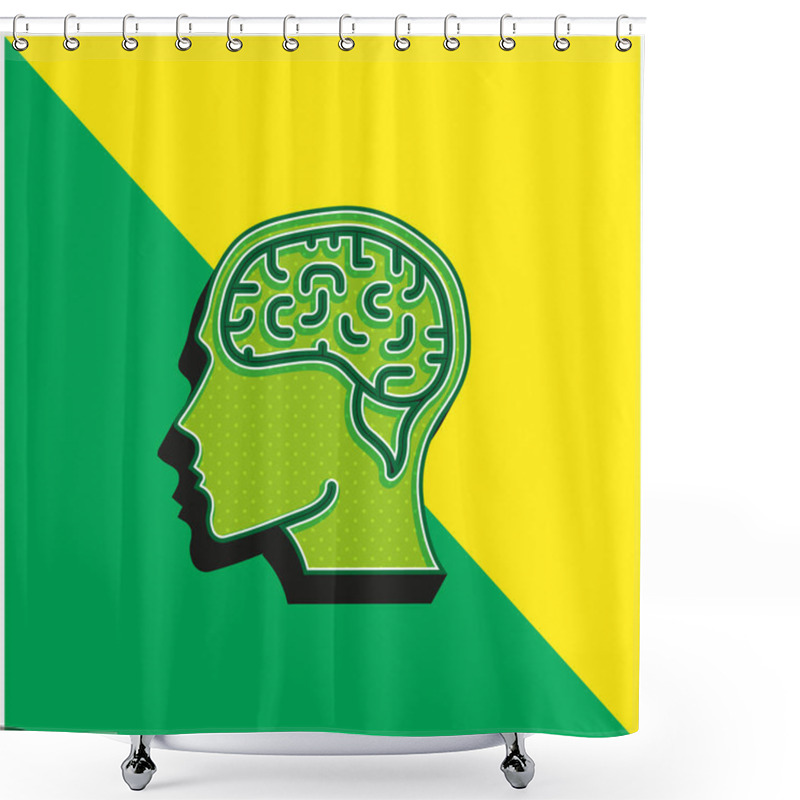 Personality  Brain Green And Yellow Modern 3d Vector Icon Logo Shower Curtains